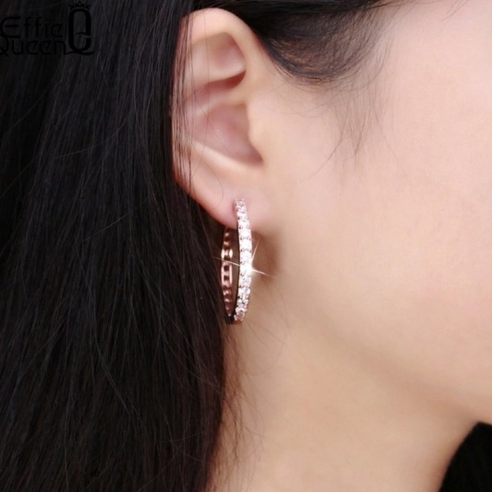 *NEW 18K Rose Gold 1.25'' Diamond Hoop Earrings - Picture 3 of 4